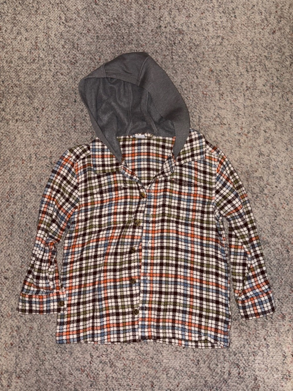 Old Navy Multicolor Plaid Hooded Raincoat with Gray Hood 5t